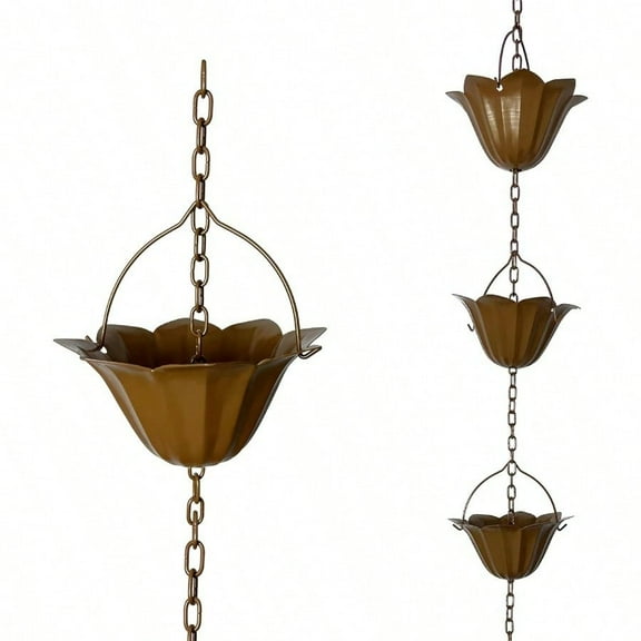 Lotus Rain Chain 6.5FT Rain Chain Gutters Adjustable Rain Catcher Chain with 10 Cups Rain Chain Downspouts for Outdoor Gutter