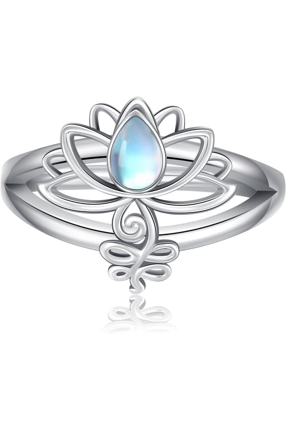 Lotus Ring 925 Sterling Silver Lotus Flower Ring Lotus Ring Band Jewelry Gifts for Women Mother(Ring Size 9)