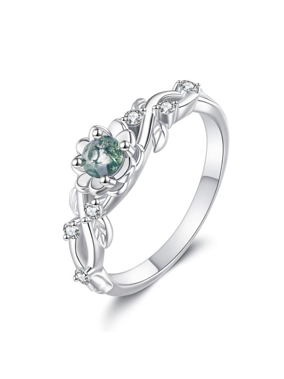 Lotus Ring 925 Sterling Silver Moss Agate Unique Leaf Shaped Ring For Women Lotus Promise Ring Jewelry Gifts (7)