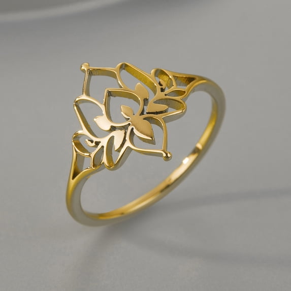 Lotus Ring Oxidized Stainless Steel Ring Yoga Jewelry Valentine's Day Present