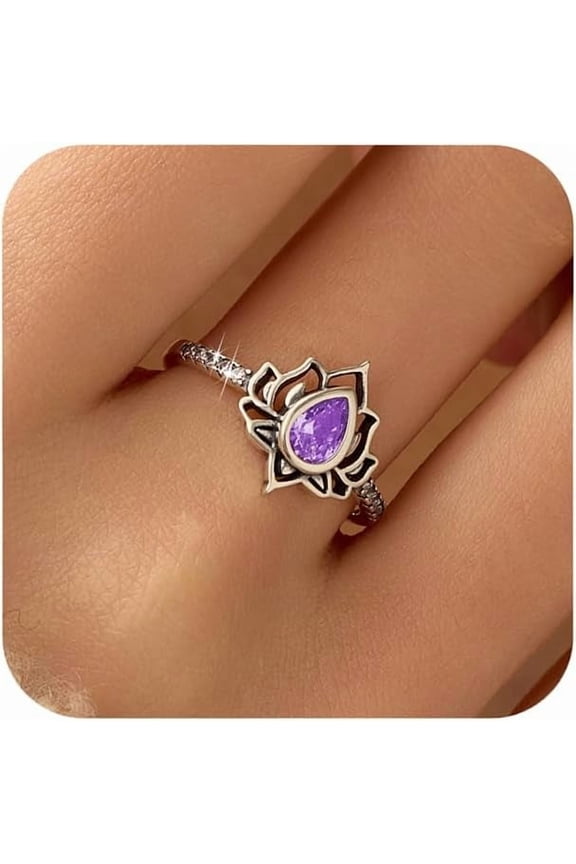 Lotus Ring for Women Teen Girls 925 Sterling Silver Lotus Flower Promise Rings Cubic Zirconia Begin Again My Trauma Inspirational Wedding Band Ring Jewelry Birthday Gifts for Her