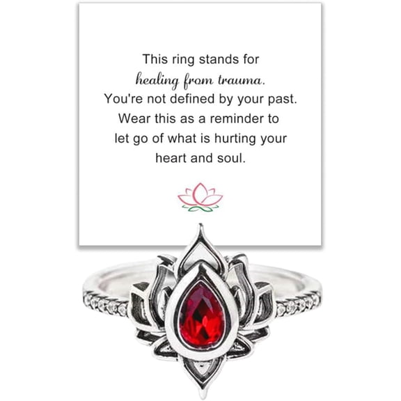 Lotus Ring for Women - Zircon Inlaid Flower Promise Ring - My Trauma Inspirational Statement Floral Jewelry Gift