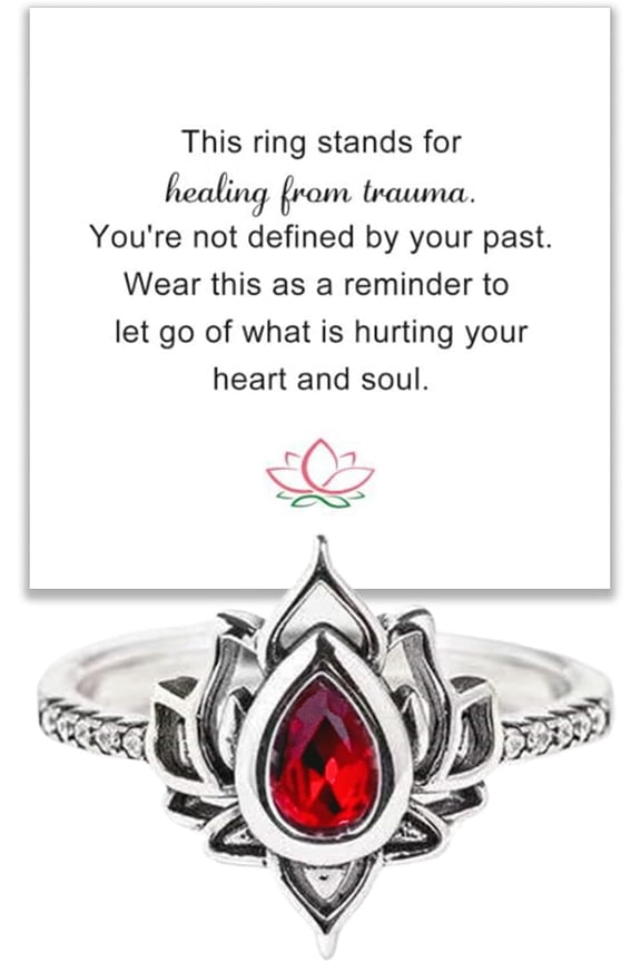 Lotus Ring for Women - Zircon Inlaid Flower Promise Ring - My Trauma Inspirational Statement Floral Jewelry Gift