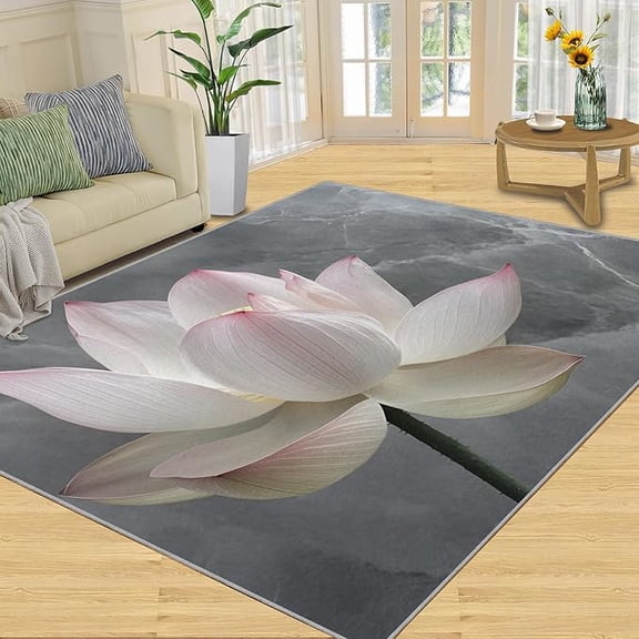 Lotus Rugs for Bedroom, Chinese Zen Lotus Area Rug, Modern Minimalist Style Rugs for Living Room, Indoor Non-Slip Rug, Machine Washable Carpet for Front Entrance Floor Decor 2 x 3ft