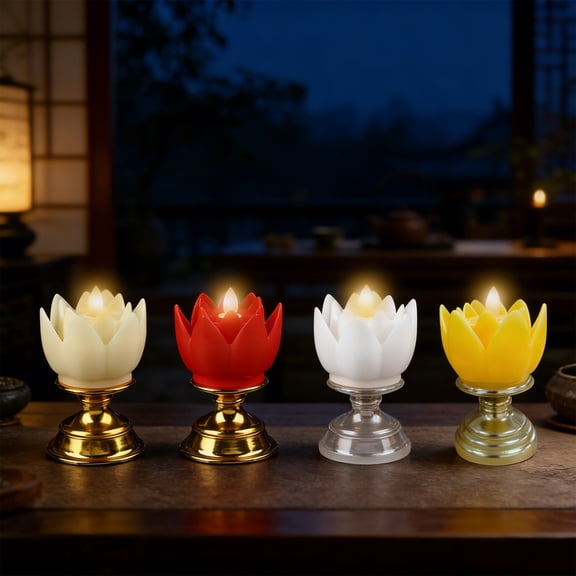 Lotus Shaped Electronic Candle Mini Night Light, Flickering Flame Battery Operated Ambient Lamp, Safe Flameless Candle Light, for Home Wedding Spa Party Decoration, White