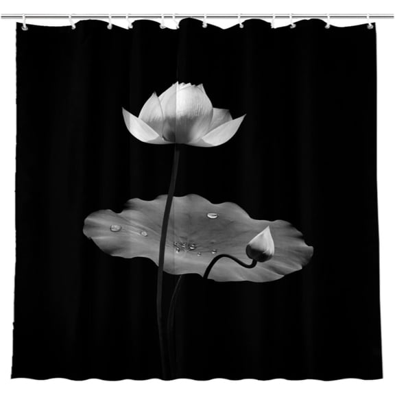 Lotus Shower Curtain for Bathroom, Plant Lotus Floral Bath Bathtubs Curtain Set Modern Art Home Decor Waterproof Durable Fabric with 12 Hooks, 72x72 inches
