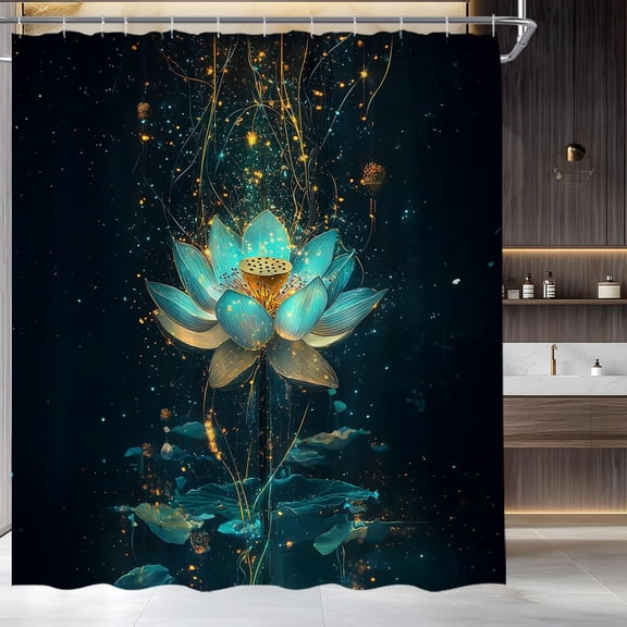 Lotus Shower Curtain Flower Elegant Blooming Floral Relax Spa Zen Spiritual Polyester Fabric Bathroom Decor Set with Hooks-72"W x 96"L (Pack of 1)