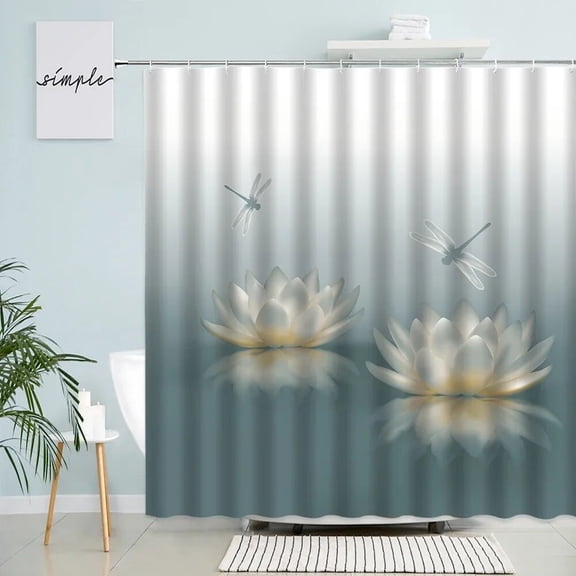Lotus Shower Curtain Set Fantasy Chinese Style Flower Water Zen Spa Natural Landscape Waterproof Cloth Bathroom Decor with