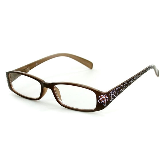 "Lotus" Slim Floral Readers with With Colored Austrian Crystals for Women (Brown w/ Amber, +1.75)