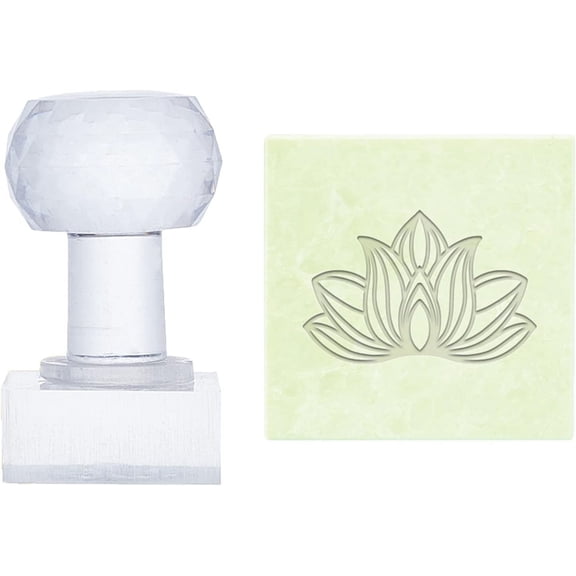 Lotus Soap Stamp Flower Soap Embossing Stamp Acrylic Stamp with Handle Round Soap Chapter Imprint Stamp for Handmade Soap Cookie Clay Pottery Stamp Biscuits Gummier Making Projects