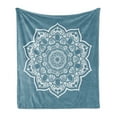 thumbnail image 1 of Lotus Soft Flannel Fleece Throw Blanket, Cultural Universe Floral Mandala with Lace Effects Boho Motif, Cozy Plush for Indoor and Outdoor Use, 50" x 70", Slate Blue White, by Ambesonne, 1 of 5