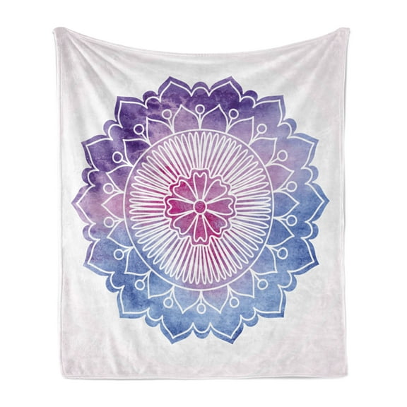 Lotus Soft Flannel Fleece Throw Blanket, Doodle Style Watercolor Flower Bloom Secret Lifestyle Pattern, Cozy Plush for Indoor and Outdoor Use, 50" x 70", Violet Blue Fuchsia, by Ambesonne