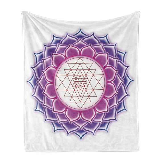Lotus Soft Flannel Fleece Throw Blanket, Geometry Yantra Mandala Triangle Yoga Illustration, Cozy Plush for Indoor and Outdoor Use, 70" x 90", Fuchsia Purple, by Ambesonne