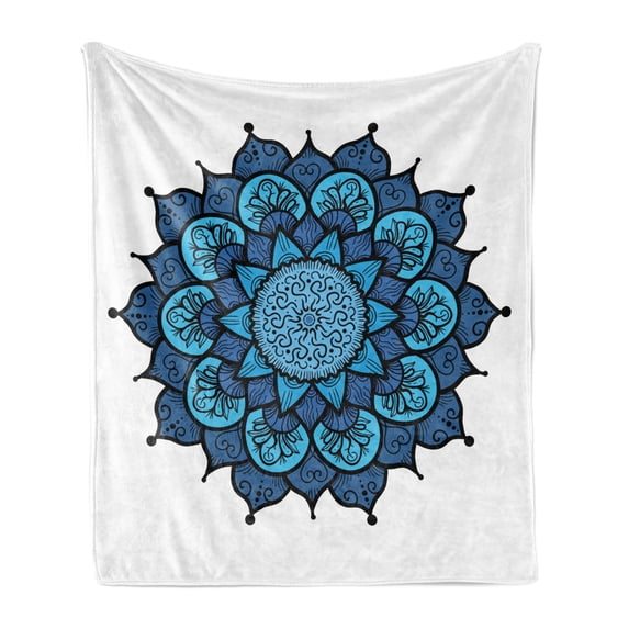 Lotus Soft Flannel Fleece Throw Blanket, Style Traditional Magic Vintage Leaves Symbolic Hippie Graphic, Cozy Plush for Indoor and Outdoor Use, 50" x 70", Sky and Violet Blue, by Ambesonne