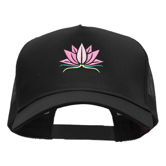 Lotus Spiritual Embroidered Cotton Twill Mesh Cap - Black OSFM