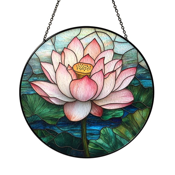 Lotus Stained Glass Window Panel – Decorative Window Accent