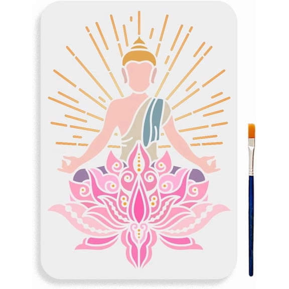 Lotus Stencil 11.78.3inch Sacred Mandala Stencil Template with Paint Brush Reusable Lotus Flower Light Drawing Templates for Crafts Art Furniture Wood Canvas