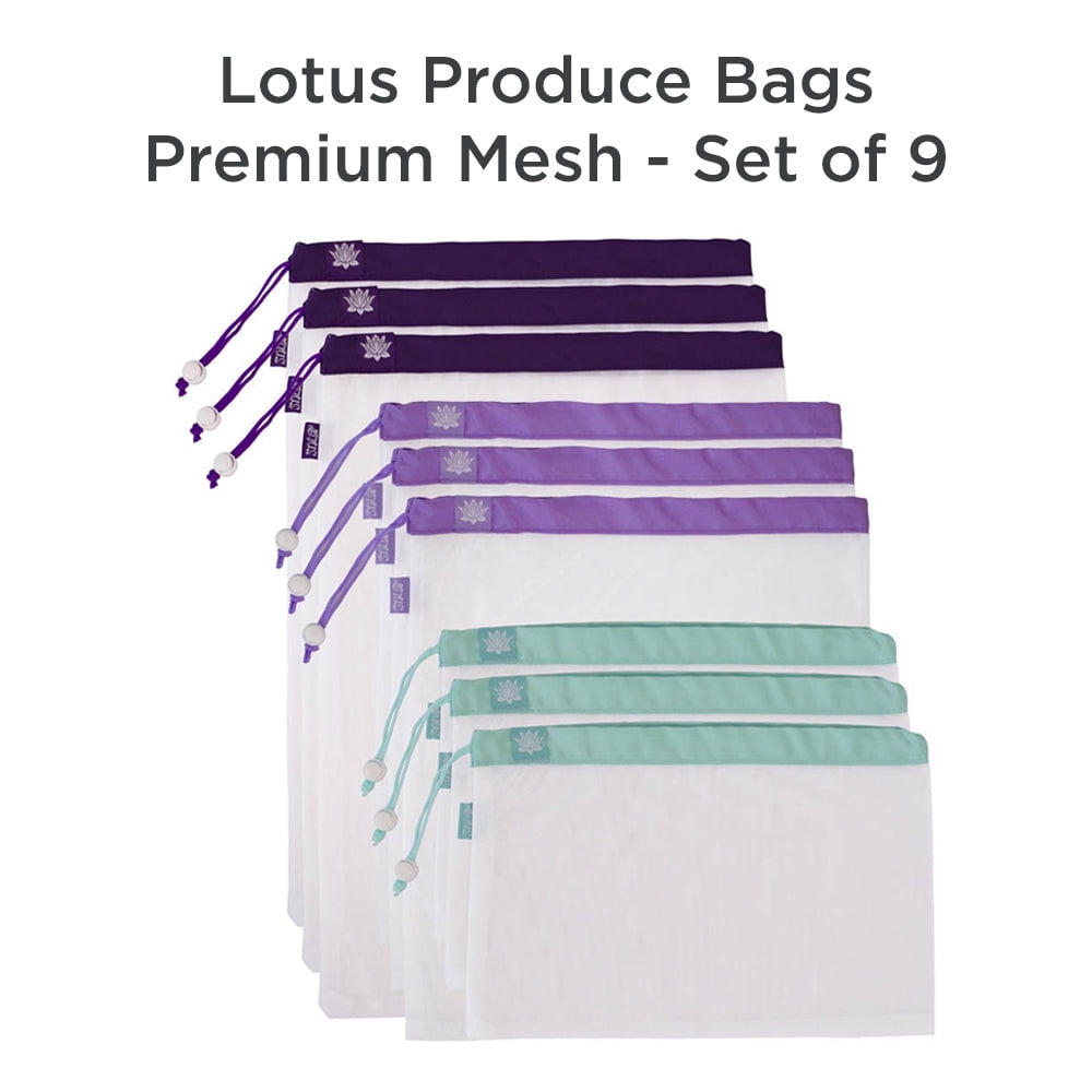 Lotus Sustainables Reusable Produce Bags Set of 9 Mesh Bags