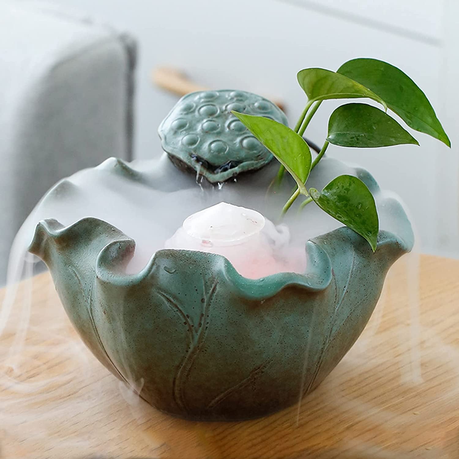 Lotus Table Top Water Fountains Indoor Small Waterfall with Mist ...