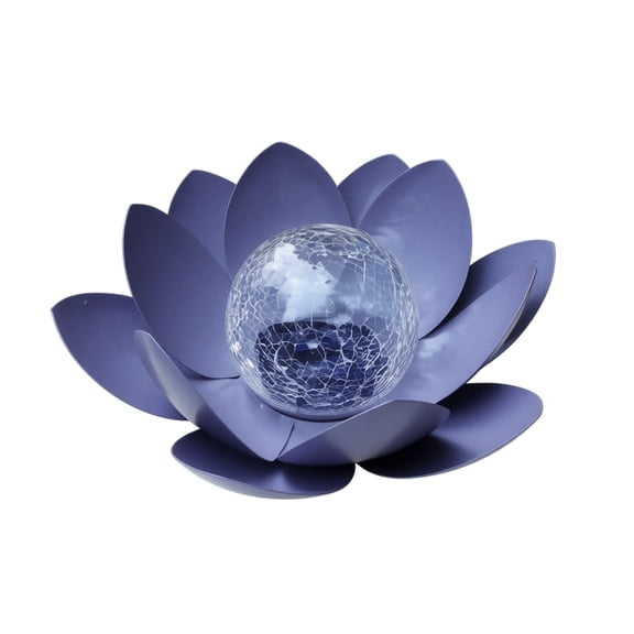 Lotus Tea Solar Light Outdoor Decor, 11.02 Inch Waterproof LED Lotus Flower Light Cracked Glass Globe, Auto On Off Warm Glow for Garden Patio Porch Yard Lawn Walkway Zen Decor Gift (Silver)