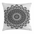 thumbnail image 1 of Lotus Throw Pillow Cushion Cover, Arabesque Mandala with Flower Effects Oriental Folk Boho Sacred Artful Illustration, Decorative Square Accent Pillow Case, 24 X 24 Inches, Black White, by Ambesonne, 1 of 2