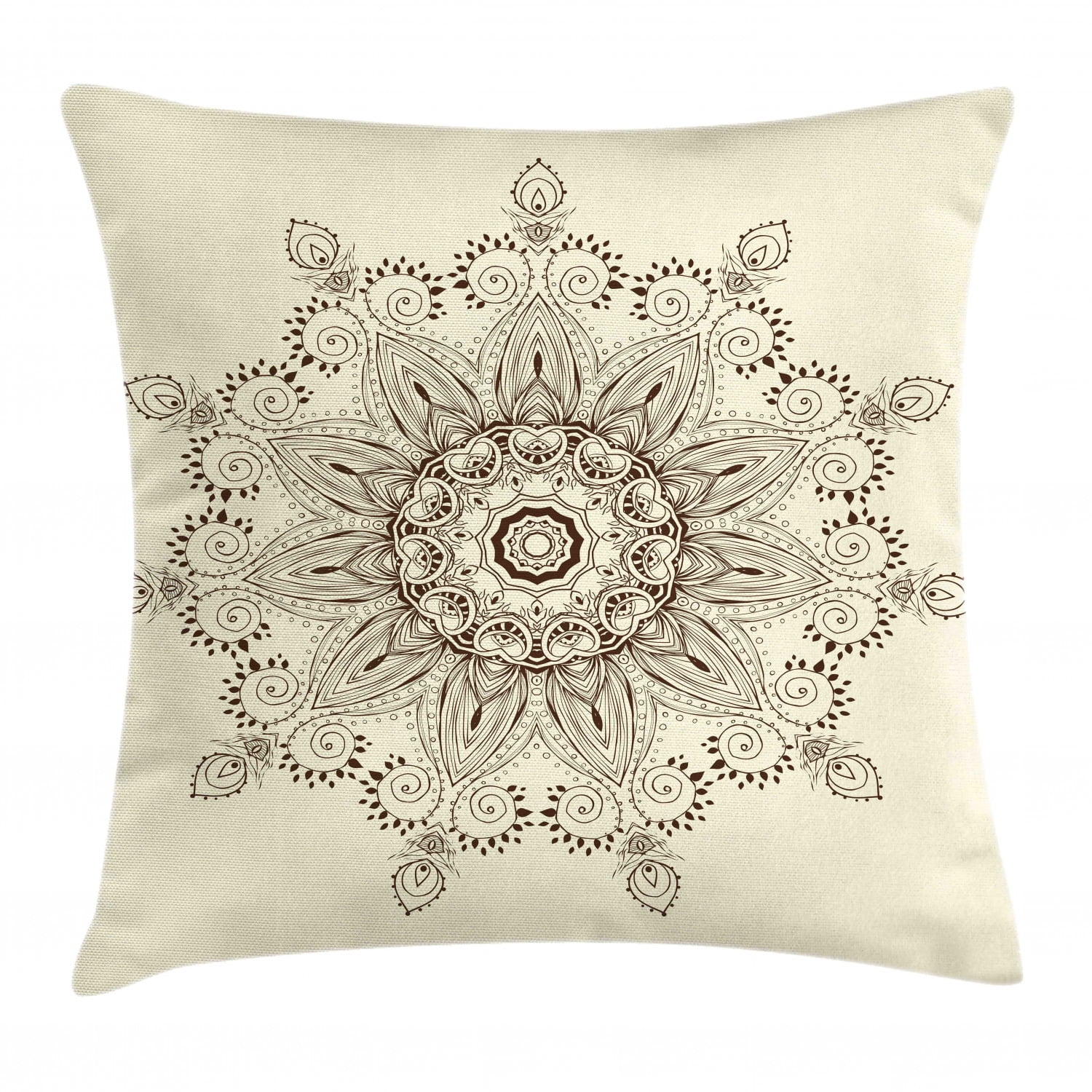 Lotus Throw Pillow Cushion Cover, Arabesque Mandala Ritual Symbol ...