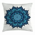 thumbnail image 1 of Lotus Throw Pillow Cushion Cover, Arabesque Style Traditional Magic Vintage Leaves Symbolic Hippie Graphic, Decorative Square Accent Pillow Case, 16 X 16 Inches, Sky and Violet Blue, by Ambesonne, 1 of 2