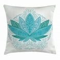 thumbnail image 1 of Lotus Throw Pillow Cushion Cover, Lotus Flower with Ornaments Ethnic Exotic Petals Mehndi Traditional Boho Design, Decorative Square Accent Pillow Case, 20 X 20 Inches, Teal Sky Blue, by Ambesonne, 1 of 2