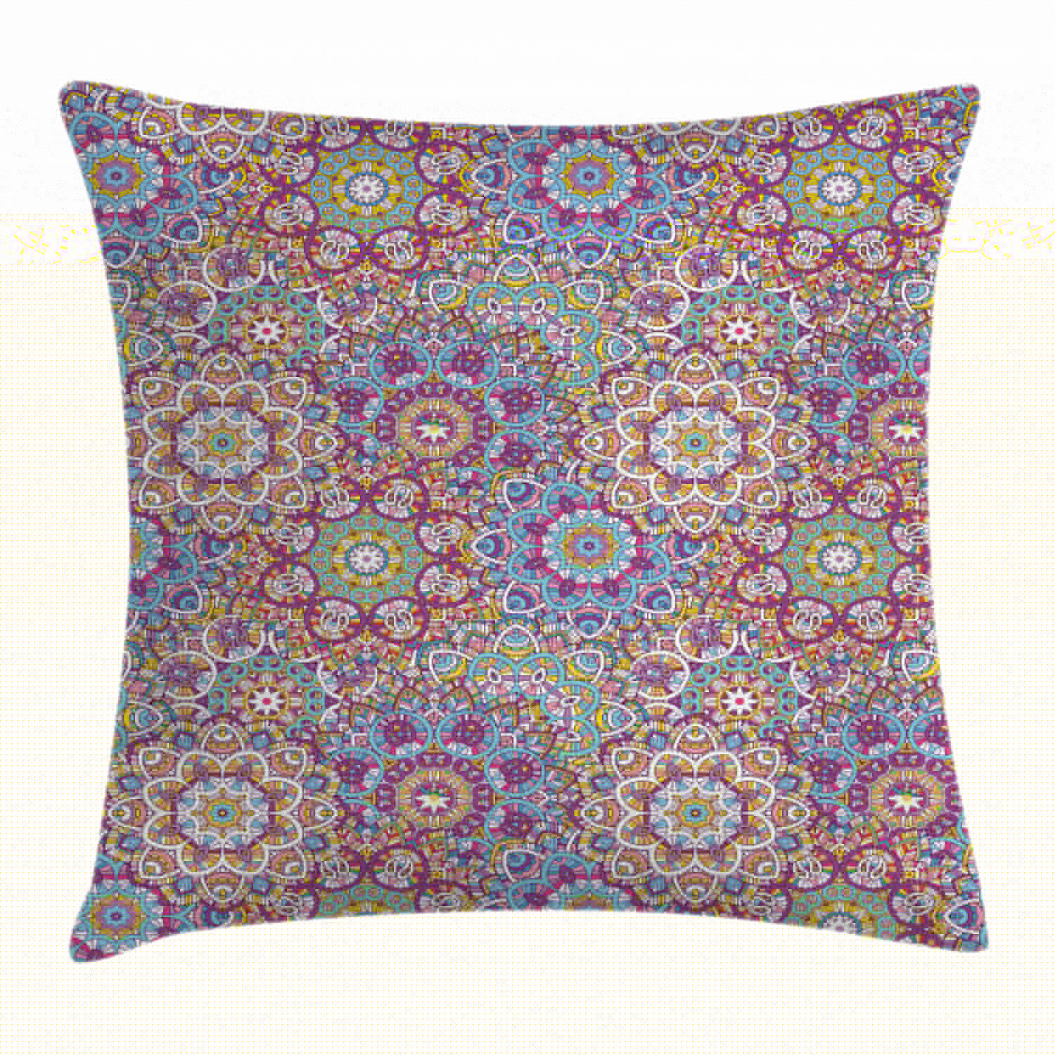 thumbnail image 1 of Lotus Throw Pillow Cushion Cover, Mandala Pattern with Mixed Floral Folk Circles Colorful Oriental Florets Artsy Design, Decorative Square Accent Pillow Case, 16 X 16 Inches, Multicolor, by Ambesonne, 1 of 2
