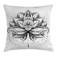 thumbnail image 1 of Lotus Throw Pillow Cushion Cover, Tribal Tattoo Style Lotus Petal with Dots Shadow Ornamental Indian Ethnic Icon, Decorative Square Accent Pillow Case, 24 X 24 Inches, Seal Brown White, by Ambesonne, 1 of 1