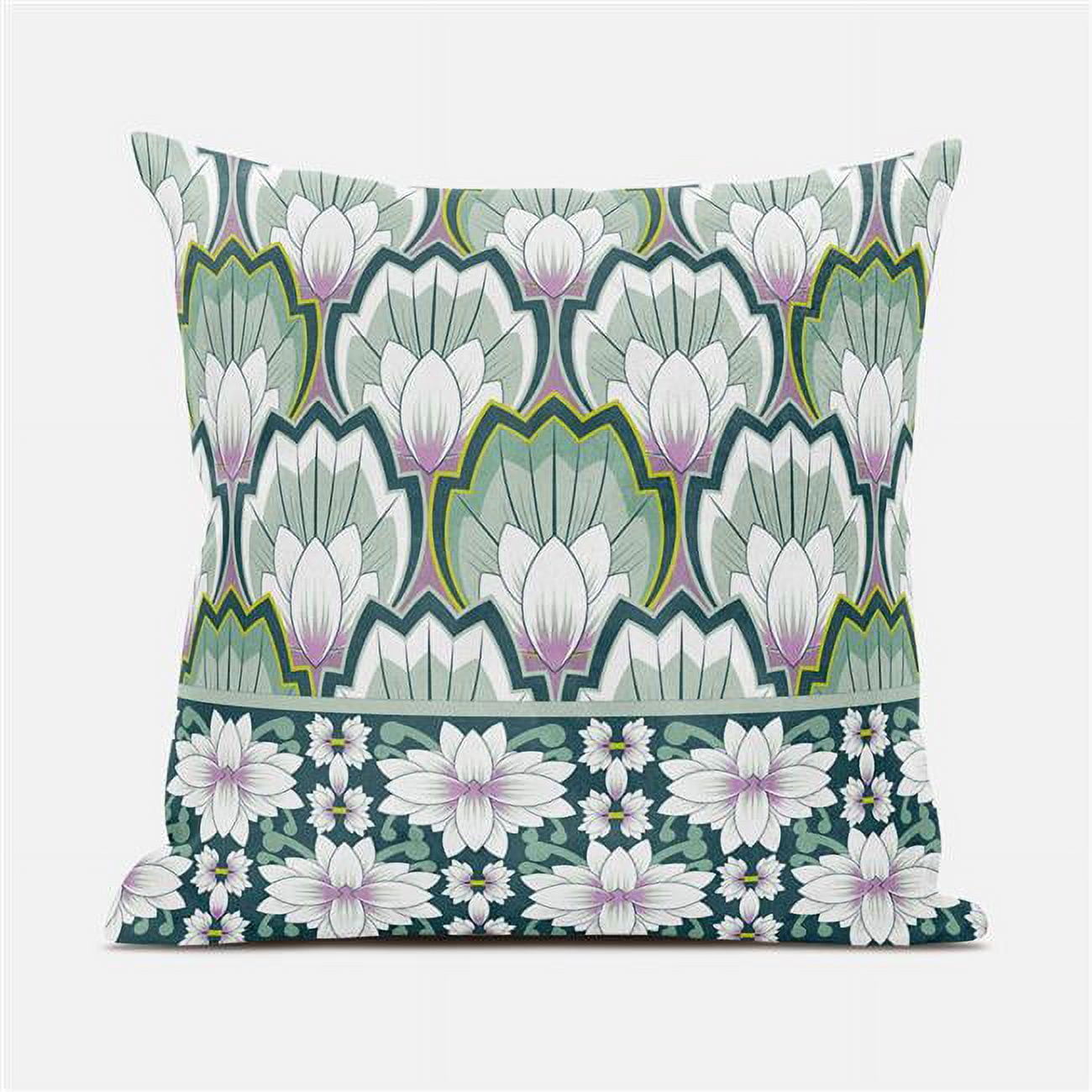 Green and Pink Faux Suede Floral Throw Pillow 16x16