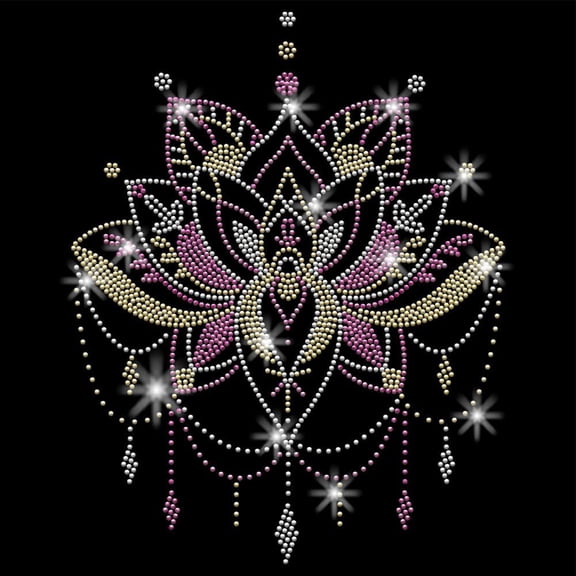 Lotus Totem Iron on Rhinestones for Clothes Lotus Flower Heat Transfer Stickers Iron on Decals Rhinestone Patches for T-Shirt Clothing Hoodie Jackets DIY Art Craft Gifts Colorful