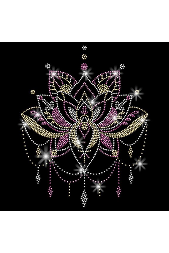 Lotus Totem Iron on Rhinestones for Clothes Lotus Flower Heat Transfer Stickers Iron on Decals Rhinestone Patches for T-Shirt Clothing Hoodie Jackets DIY Art Craft Gifts Colorful