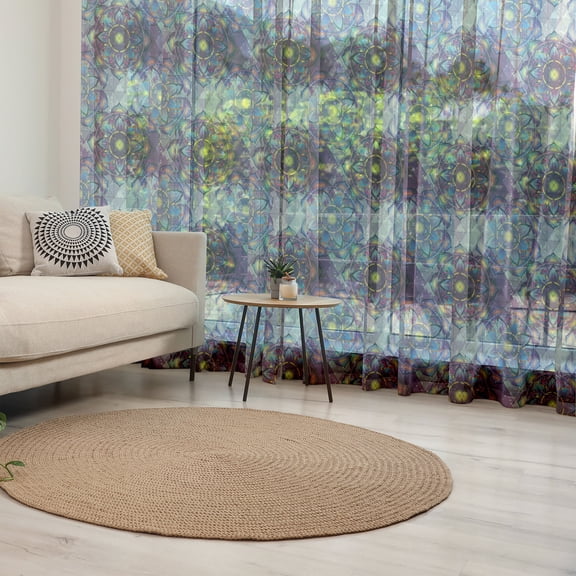 Lotus Tulle Curtains with Rod Pocket, Psychedelic Surreal Geometry Mandala Background Futuristic Effects Print, Sheer Drape for Wedding Party 2 Panels, 7 Sizes, Multicolor, by Ambesonne