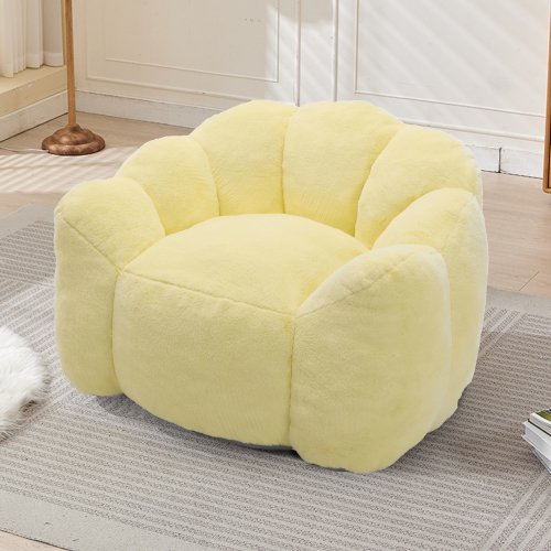 Lotus Type Compression Bean Bag Sofa for Adults, High-Density Memory Foam with Pull Ring for Easy Move, No Assembly Required, Anti-Slip Base, for Living Room, Bedroom, Yellow