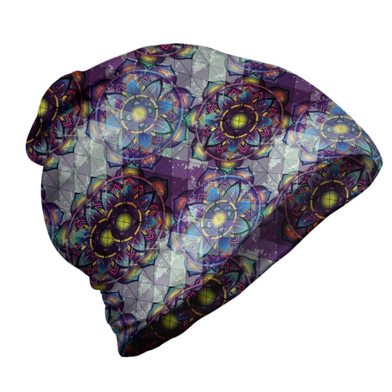 Lotus Unisex Beanie, Grunge Futuristic Mandala, Hiking Outdoors, Multicolor, by Ambesonne