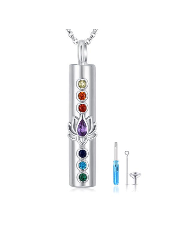 Lotus Urns Necklace for Ashes S925 Sterling Silver Yoga Lotus Bar Urns Necklace Cylindrical Chakra Protecting Cremation Keepsake Jewelry for Women