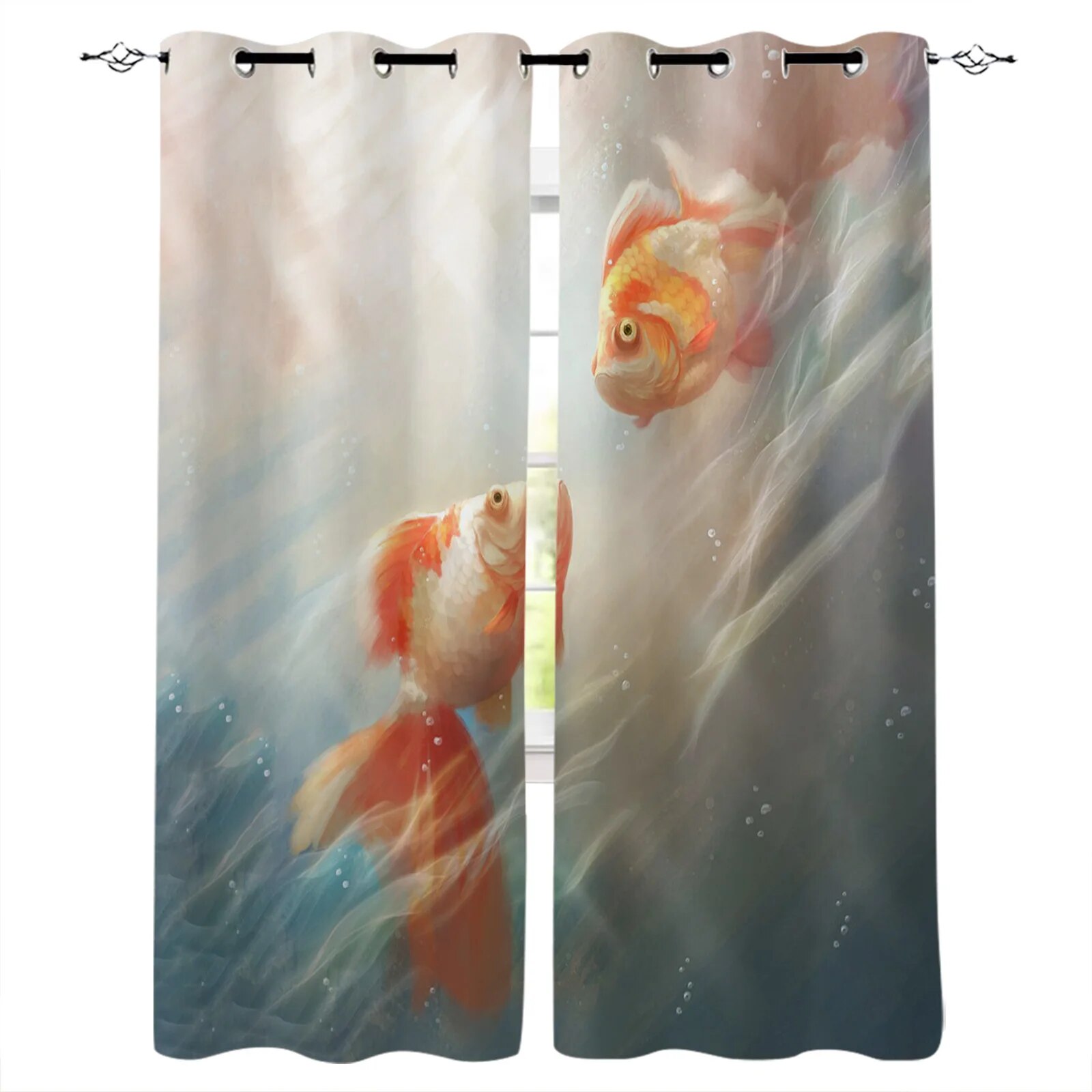Lotus Varicolored Koi Fish Window Treatments Curtains Valance Curtain Rod Living Room Bathroom