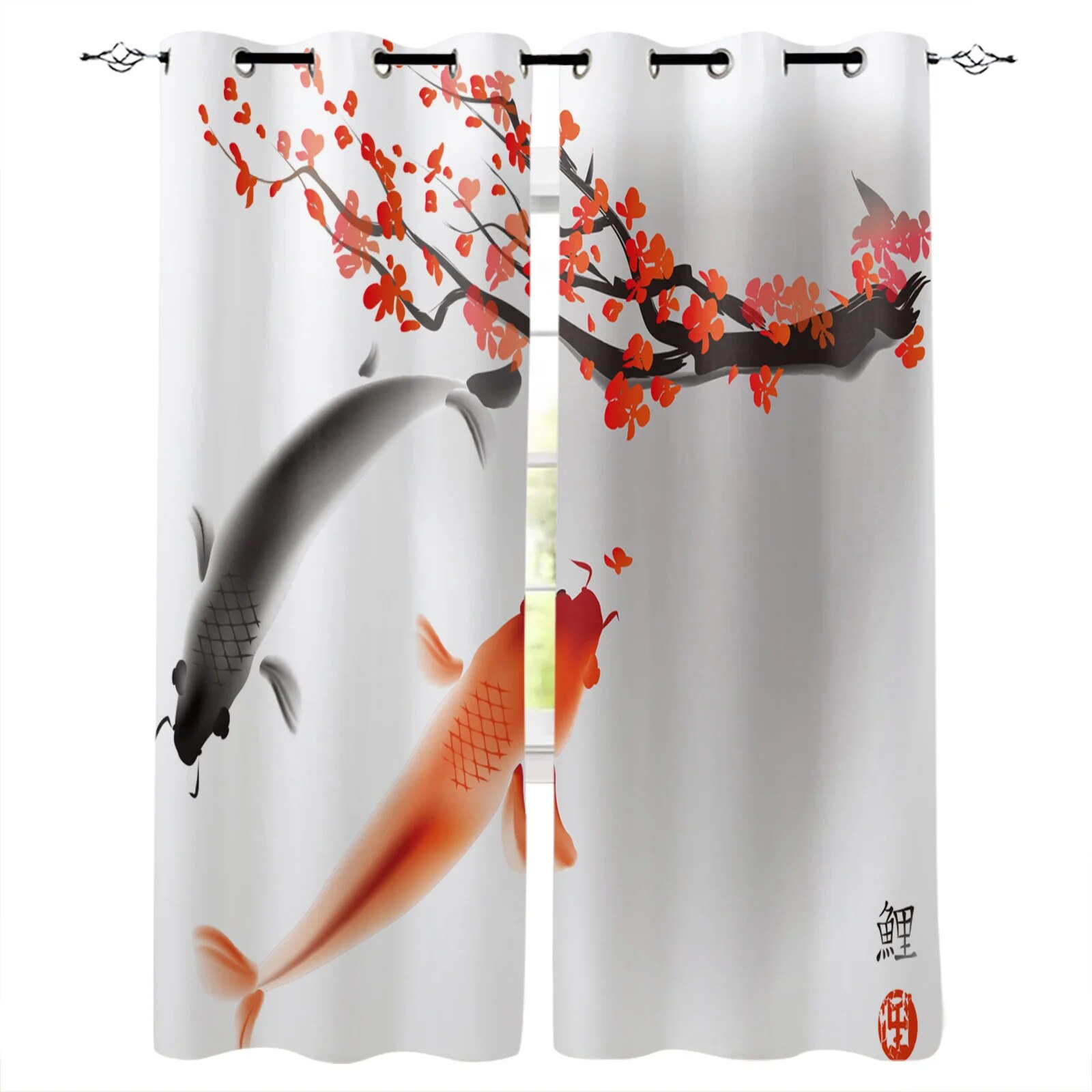 Lotus Varicolored Koi Fish Window Treatments Curtains Valance Curtain Rod Living Room Bathroom