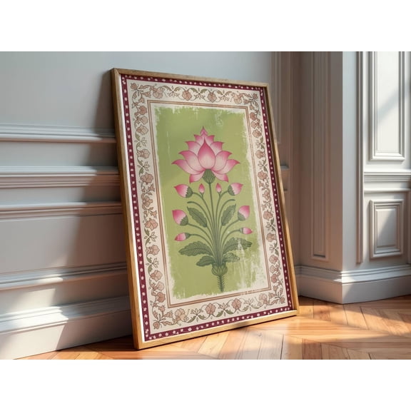 Lotus Wall Art Vintage Mandala Style Pichwai Botanical Print Traditional Vintage Floral Art Boho Home Decor