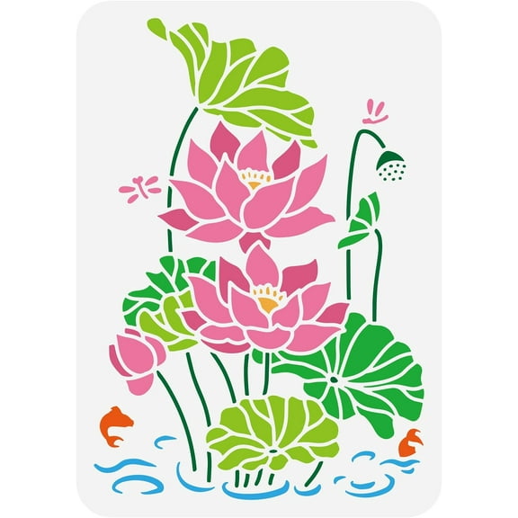 Lotus Water Lily Painting Stencil - 11.7x8.3 inch Hollow Out Lotus Flower Bud Leaf Craft Stencil for Wall Photo Album Furniture Decor for DIY