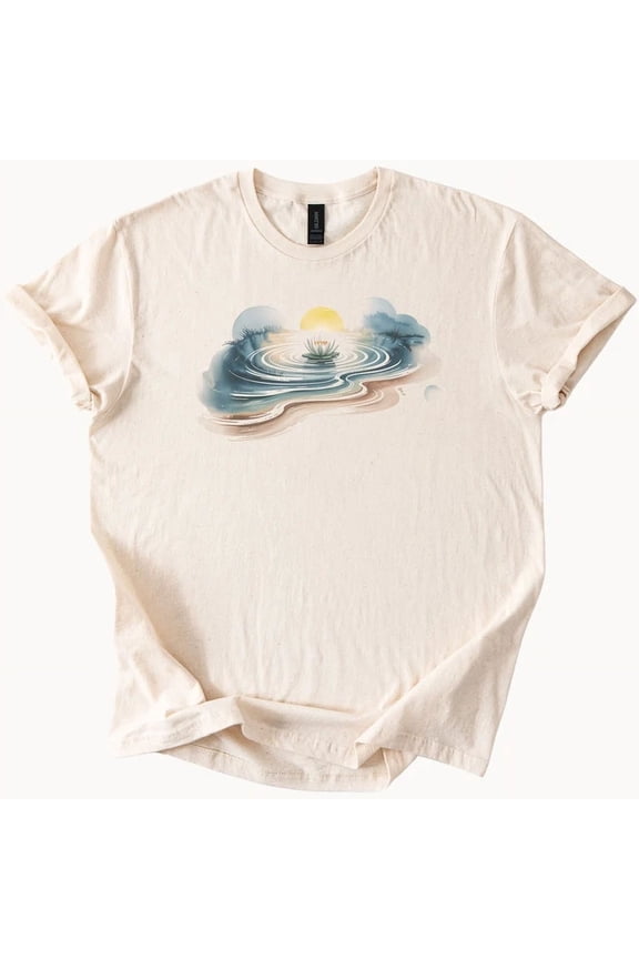 Lotus Water Ripple Sunset Zen T Shirt Nature Graphic Tee Size S-5Xl Heygategoo Tee