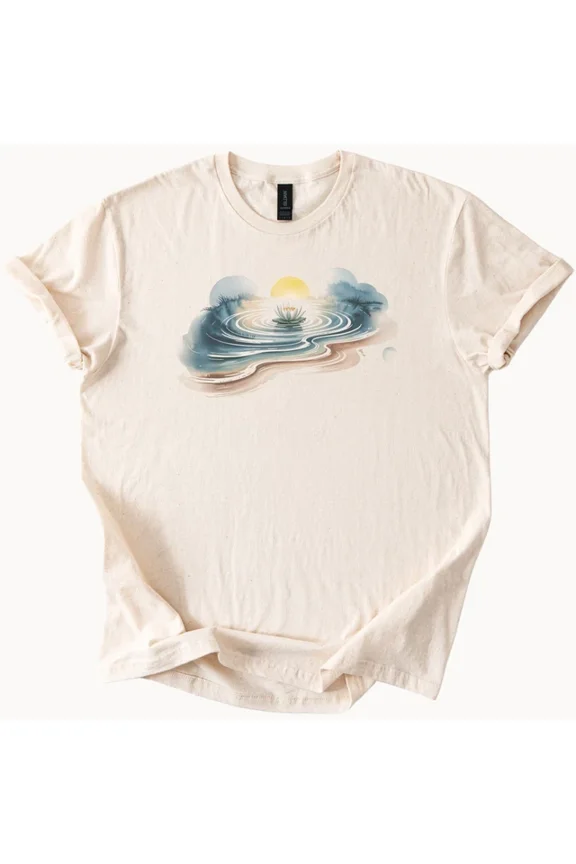 Lotus Water Ripple Sunset Zen T Shirt Nature Graphic Tee Unisex S-5XL Hot Trending Shirt, Vintage Birthday Gift