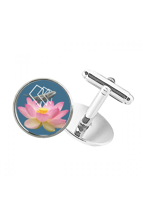 Lotus Whale Flower Bird Sacred Round Button Cuff Clip Stud Cufflinks