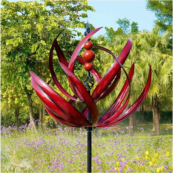 Lotus Wind Spinner - 35.4" Large Metal Kinetic Wind Sculpture for Garden & Yard, 360° Swivel Outdoor Decor - Elegant Lotus Flower Design for Patio & Lawn