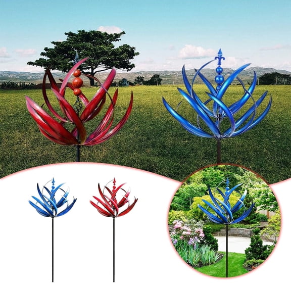 Lotus Wind Spinner - 35.4" Large Metal Kinetic Wind Sculpture for Garden & Yard, 360 Swivel Outdoor Decor - Elegant Lotus Flower Design for Patio & Lawn