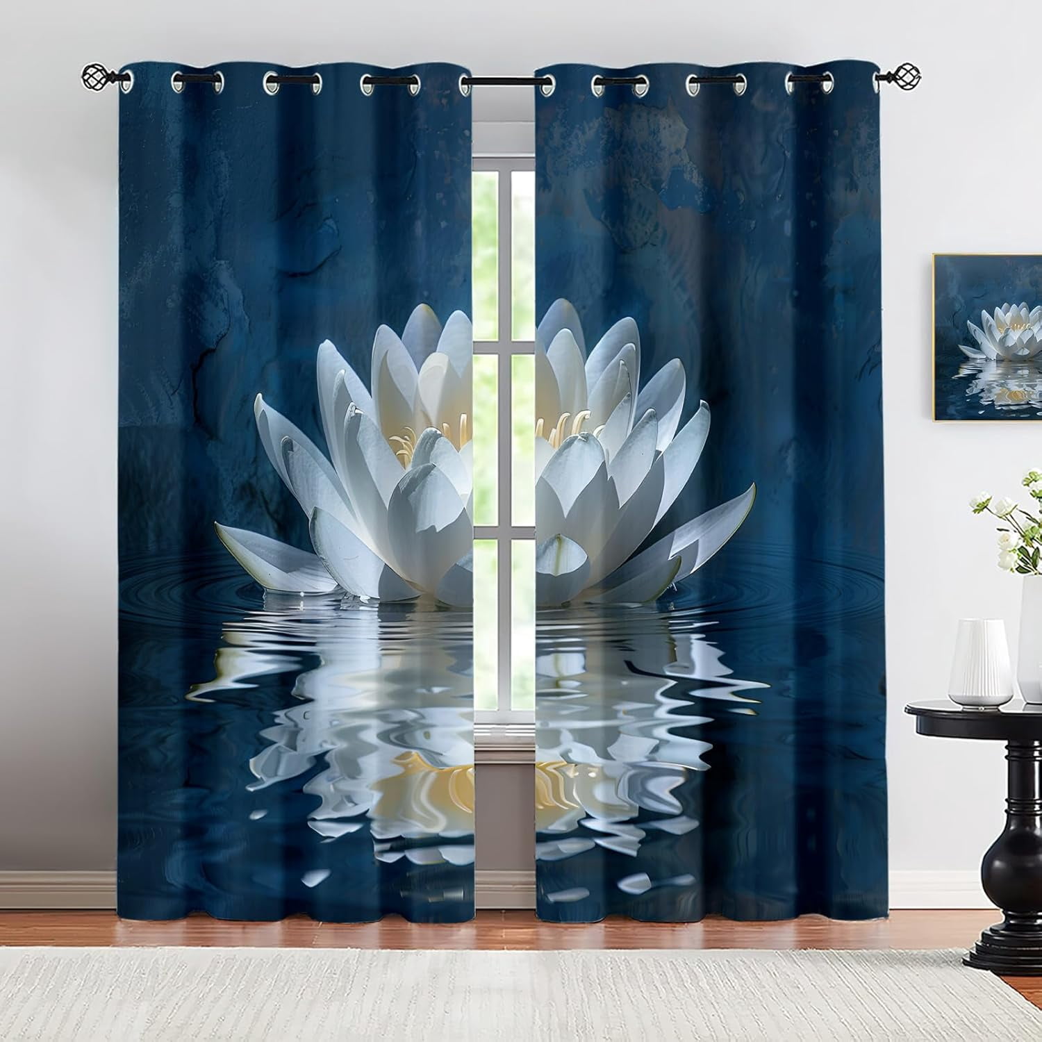 Lotus Window Drapes, Zen Water Lily Decorative Window Treatments, White ...