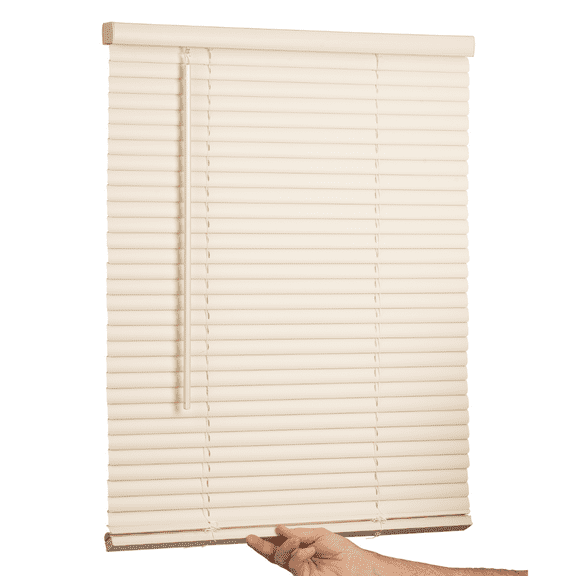 Lotus & Windoware Cordless 1" Vinyl Mini Blind Light Filtering Horizontal Blind,  22" Width x 64" Length, Alabaster, Smooth