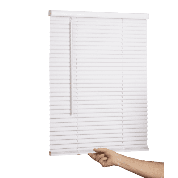 Lotus & Windoware Cordless 1" Vinyl Mini Blind Light Filtering Horizontal Blind, 34" Width x 60" Length, White, Smooth