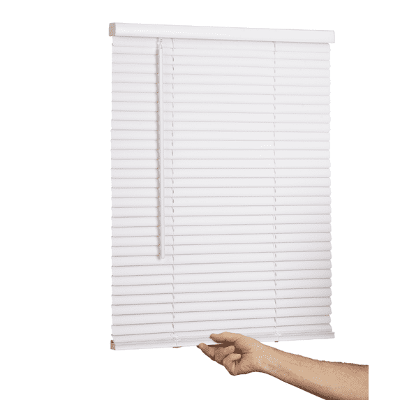Lotus & Windoware Cordless 1" Vinyl Mini Blind Light Filtering Horizontal Blind, 57" Width x 48" Length, White, Smooth